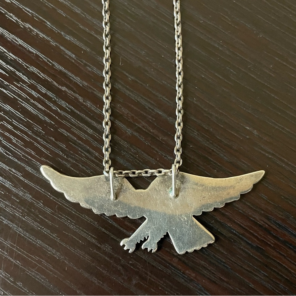 Vintage Silver Turquoise Coral Eagle Necklace - Picture 2 of 10